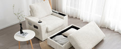 Luxurious Oversized Chaise Lounge Sofa Bed with Storage Ottoman and Armrests, Cup Holders, Faux Rabbit Fur, 42-Inch for Living Room or Bedroom
