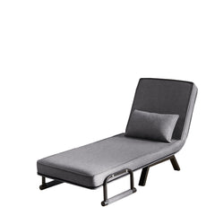 Convertible Folding Chair Bed with Adjustable Backrest and Pillow, Light Grey Linen for Small Spaces