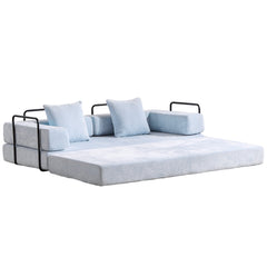 Floor Couch,Compression Sofa,Convertible Floor Sofa Bed-with Pillow Back Support Armrest,Comfy Futon Couch Lounge Sleeper Bed,Chenille fabric,for Living Room Bedroom (LIGHT-BLUE)