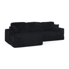 Modern Minimalist L-Shape Modular Sectional Sofa Bed with Corduroy Fabric in Black