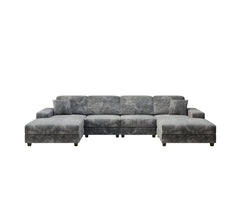 Convertible U-shaped Combination Sofa, Corduroy Fabric, Modern Comfortable Large Size 4 Seat Sofa, Living Room Double Lounge Chair , Dark Grey