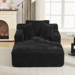 Modern Black Corduroy Chaise Lounge Sofa Bed with Removable Pillows, 48.8' Upholstered Sleeper Sofa