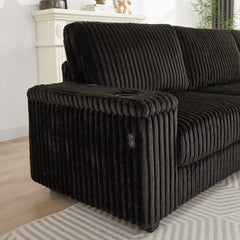 110-Inch Oversized Corduroy Corner Sofa,L Shaped Corner Couch with two storage spaces,USB port & Type-C port and Cup-holder , Deep Seat Comfy Upholstered Couches for Living Room(Not freely combinable)