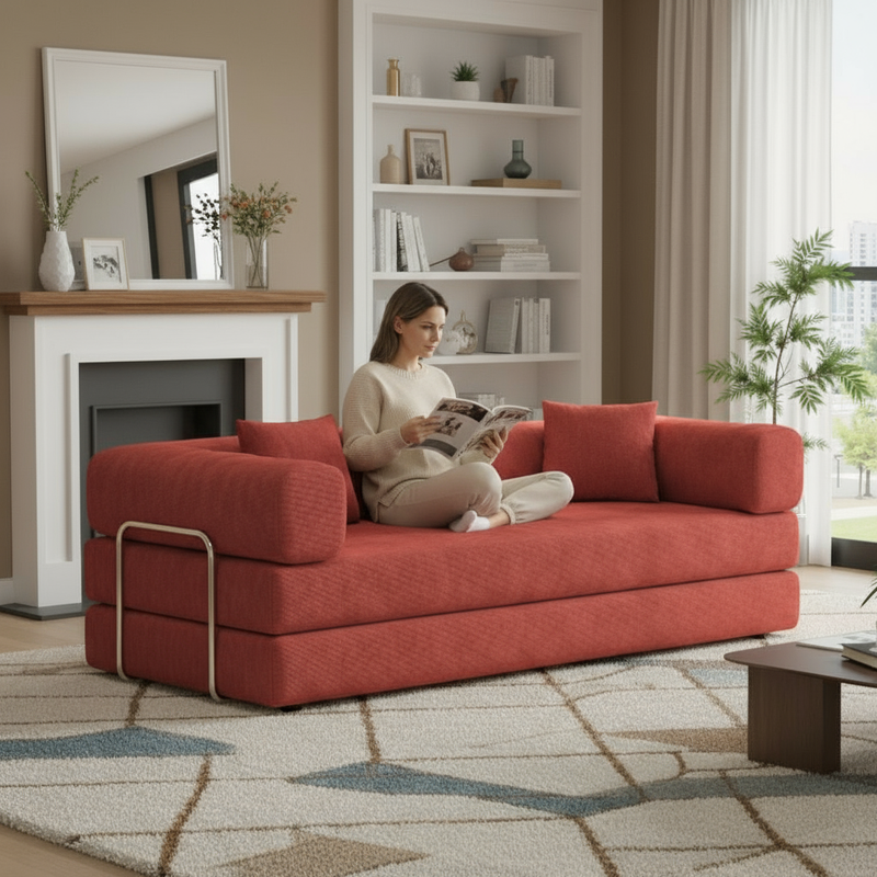 78.8inch  Modular Sectional Sofa, Convertible Pudding Block Sofa, Floor Standing Sofa Bed Arm Comfort Sofa Bed, Compression Sofa for Living Room and Bedroom -  (Orange)