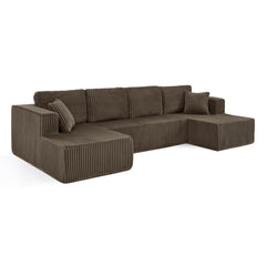Modern Minimalist U Shape Modular Sectional Sofa, Sleeper Sofa in Corduroy, Brown