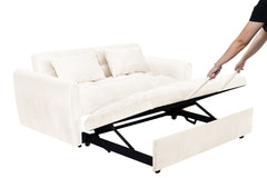 65'3-in-1 foldable large size sofa bed, modern velvet double sofa, sofa bed with adjustable back, storage bag and pillow, suitable for living room, bedroom (beige)