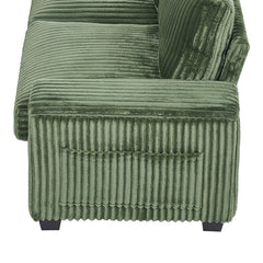Modern 4-Seater Corduroy Sofa with USB Ports, Hidden Storage Arms, Flip-Top Cup Holders, Green, 133'