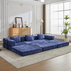 Compression Sofa,Convertible Floor Sofa Bed with Fixed-Shape Frame, Boneless Modular Sectional Sofa,No Assembly Required,Chenille fabric,for Living Room Bedroom,Dark Blue