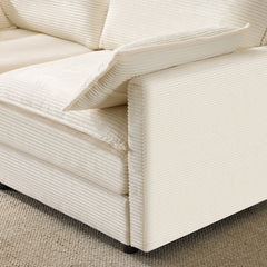 69' PLUSH CLOUD LOVESEAT: Modular 2-Seater Sectional Sofa with 22' Beige Chenille Cushions + 2 Throw Pillows - Compact Size for Apartment, Living Room, Bedroom (Beige)