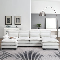 Modern U-shaped Sectional Sofa with Waist Pillows, 6-Seat Upholstered Symmetrical Sofa Furniture, Sleeper Sofa Couch with Chaise Lounge, Chenille and Velvet Options