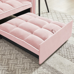 Modern Velvet Three-in-One Sofa Bed Chair with Adjustable Backrest in Pink