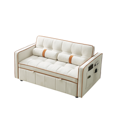 Modern 55.5' Pull Out Sleep Sofa Bed 2 Seater Loveseats Sofa Couch with side pockets, Adjsutable Backrest and Lumbar Pillows for Apartment Office Living Room