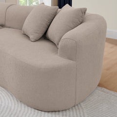 Curved Modular Sectional Sofa in Lamb's Wool Fabric, Modern Minimalist Style, Compressed (No Assembly Required), Comfy for Living Room & Bedroom - Brown