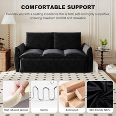 70.9' Pull Out Sofa Bed, 3-Seat Convertible Sleeper Sofa with 2-in-1 Pillow and Blanket Set,Multi-Functional Velvet Loveseat Bed,Black