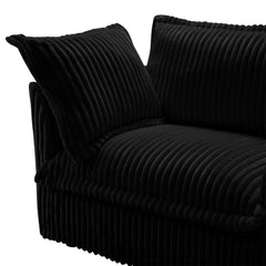 Slip-covered Armchair with 1 Big Back Cushion and 2 Big Toss Pillows, Single Deep Seat Comfy Single Couch Sofa Multiple Large Soft Pillows, Black Corduroy Fabric
