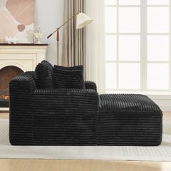 Modern Black Corduroy Chaise Lounge Sofa Bed with Removable Pillows, 48.8' Upholstered Sleeper Sofa