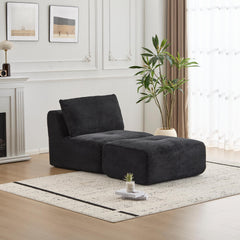 Modern Memory Foam Compressed Sofa,Single Chaise Longue for Living Room,Pet-Friendly Cloud Modular Sectional Sofa,Corduroy Fabric,Movable Ottoman,No assembly required,Black
