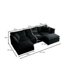 U-Shaped Sectional Sofa w/Reversible Footrest, 5-Seater Convertible Corner Couch with 2 Ottomans ,Modern Minimalist Soft Sofa & Couch for Living Room , Black Chenille