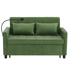 Convertible Loveseat Sofa Bed with Adjustable Backrest, USB Ports, Phone Holder, Side Pockets, Green Chenille, 56.9'