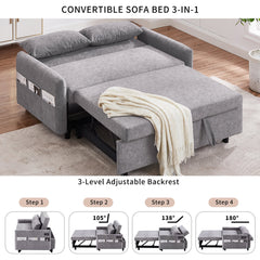 Contemporary Grey Pull Out Sleep Sofa Bed Loveseat with Adjustable Backrest, Storage Pockets, USB Ports and 2 Soft Pillows