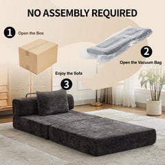 Compression Sofa,Convertible Floor Sofa Bed with Fixed-Shape Frame,Single Seater Boneless Modular Sectional Sofa,No Assembly Required,Chenille fabric,for Living Room Bedroom,Black