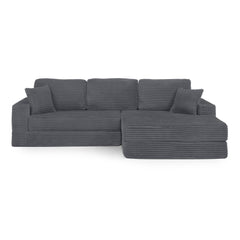 Modern Minimalist L-Shape Modular Sectional Sofa with Compressed Corduroy Upholstery in Gray