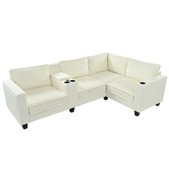 L-shaped 4-seater 105.5''*66.5'' corduroy sofa, large storage armrests with center console, USB charging, left and right seats can be switched, 2 packages of 130
