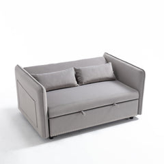 3 in 1 Convertible Sleeper Futon Sofa Bed, 55' Velvet Small Loveseat Lounge Couches with 2 Pillows, Reclining Backrest,Side Pockets for Living Room, Pull-Out Couch