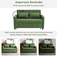 Convertible Loveseat Sofa Bed with Adjustable Backrest, USB Ports, Phone Holder, Side Pockets, Green Chenille, 56.9'