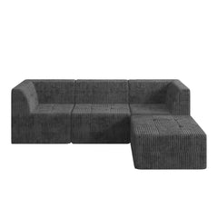 Modern Minimalist L Shape Modular Sectional Sofa, Sleeper Corduroy Couch, Comfy Space-Efficient Design, Grey