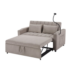 Convertible Sofa Bed Loveseat with USB Ports, Side Pockets, Cup Holders & Swivel Phone Holder, Light Grey Bella Fabric