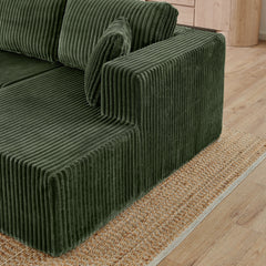 Modern Minimalist U Shape Modular Sectional Sofa Sleeper in Green Corduroy with Foam Filling