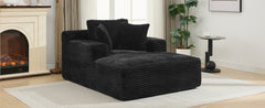 Modern Black Corduroy Chaise Lounge Sofa Bed with Removable Pillows, 48.8' Upholstered Sleeper Sofa