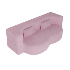Modern Floor Sofa with 2 Pillows,Convertible Teddy Fabric Foam Filled Sleeper Sofa Bed,15 ' Full Size Folding Mattress for Living Room,Guest Bed,Playroom,No Assembly Required,Pink