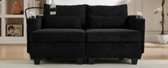 Convertible Chaise Lounge 63' Loveseat Sofa Bed with USB Ports, Cup Holders, Phone Holder & Storage, Black Corduroy