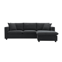 Modern Sectional Sofa with Convertible Ottoman and 2 Free Pillows, L-shaped 4-Seat Polyester Fabric Couch Set, Black