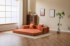 Floor Couch,Compression Sofa,Convertible Floor Sofa Bed-with Pillow Back Support Armrest,Comfy Futon Couch Lounge Sleeper Bed,chenille fabric,for Living Room Bedroom (orange)