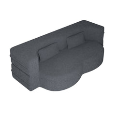 Modern Floor Sofa, with 2 Pillows, Convertible Teddy Fabric Foam Filled Bed, 15 inch Full Size Folding Mattress, Suitable for Living Room, Guest room, Game Room, Grey
