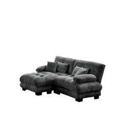 Cloud Couch Sectional Sofa for Living Room, Chenille 2 Seater Sofa with 2 Lumbar pillows and 2 throw pillows , Upholstered Wide Arm Sofa with Convertible Ottoman,Chenille Gray