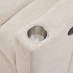 Convertible Sofa Bed Loveseat with USB Ports, Side Pockets, Cup Holders, Swivel Phone Holder, Beige, Bella Fabric