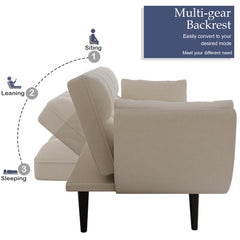 57 Inch Beige Velvet Sofa with Two Armrests and Cushioned Seat for Small Spaces