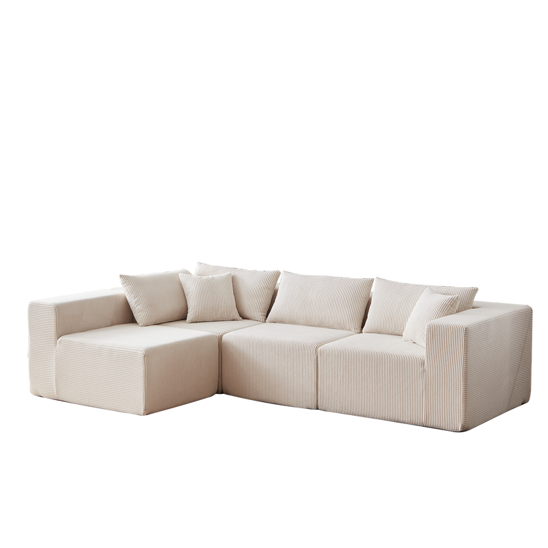 104-Inch Corduroy Modular L Shaped Sectional Sofa,Luxury Floor Couch Set,Upholstered Indoor Furniture,Foam-Filled Compressed Sofa for Living Room,Bedroom,4 PC Free Combination