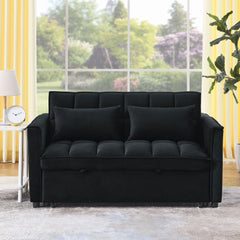 Sleeper Sofa, Convertible Sofa, Recliner, Bed, 3-in-1, 3-Position Adjustable Backrest, 2-Seater Sectional, Two Side Pockets, 2 Pillows for Living Room, Apartment, etc., Velvet Black 54' Wide.