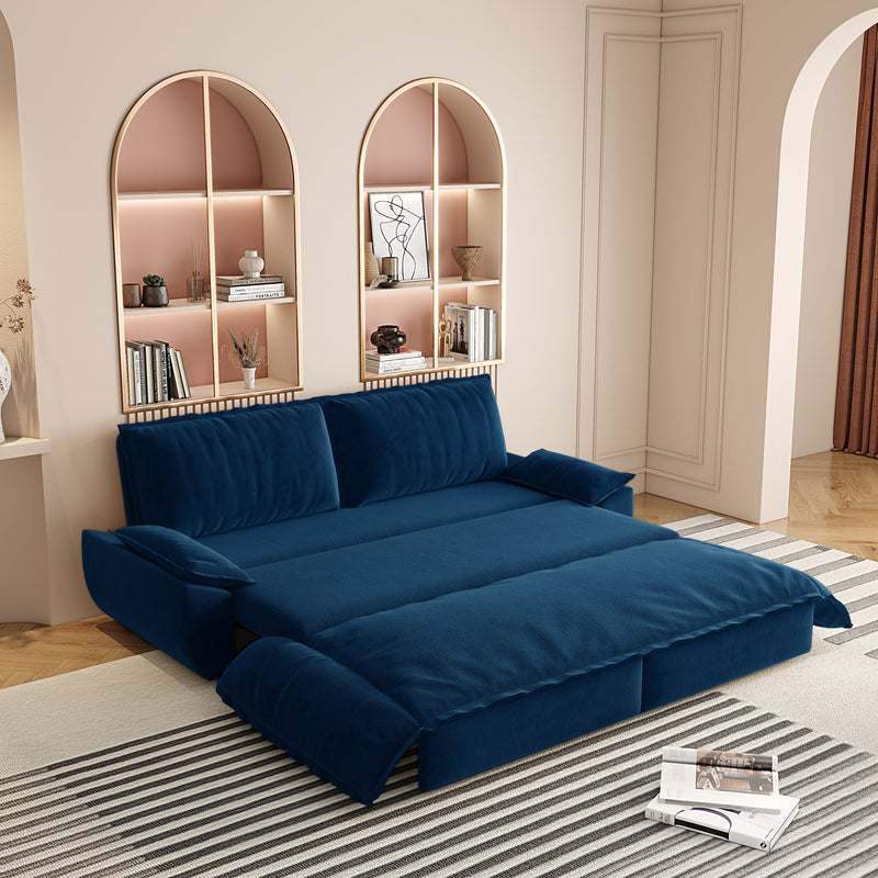 73.2' Queen Pull Out Sofa Bed,3-in-1 Convertible Sleeper Sofa,Multi-Functional Velvet Loveseat Bed,Blue(Old Sku:W1885S00124,New Sku:W1885S00232)