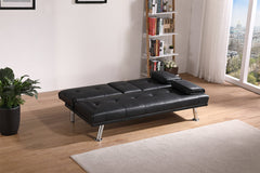 Black Leather Office Double Folding Sofa Bed with Matching Coffee Table, Multifunctional Design