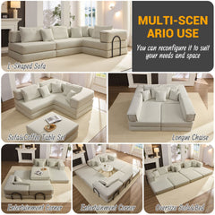 Oversized Upholstered Sectional Sofa Couch Set, Modular 118.2 ' L Shaped Floor Living Room Sofa Set With 6 Pillows, DIY Combination Sofa Couch for living rooms, apartments,bedrooms, Light Grey