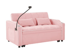 1 versatile foldable sofa bed in 3 lengths, modern sofa sofa sofa velvet pull-out bed, adjustable back and with USB port and ashtray and swivel phone stand (pink)