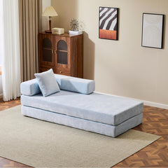 Floor Couch,Compression Sofa,Convertible Floor Sofa Bed-with Pillow Back Support Armrest,Comfy Futon Couch Lounge Sleeper Bed,Chenille fabric,for Living Room Bedroom (LIGHT-BLUE)