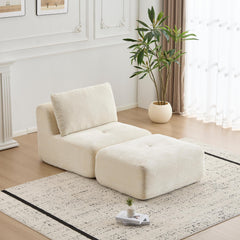 Modern Memory Foam Compressed Sofa,Single Chaise Longue for Living Room,Pet-Friendly Cloud Modular Sectional Sofa,Corduroy Fabric,Movable Ottoman,No assembly required,Beige