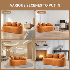 LY-025S Curved Loveseat Orange Full Compression Sponge Sofa, 30D Chenille No-Assembly Compact Sofa for Small Spaces & Apartments, 65'L, 300 lbs, 3 Pillows